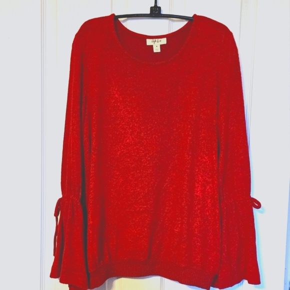Style & Co Tie Bell Sleeve Top Red Size M - Picture 4 of 7
